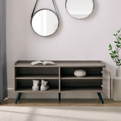 Mid-Century Modern 42" Entryway Bench with Storage - Saracina Home Dark Walnut 3 Mid-Century Modern 42" Entryway Bench with Storage - Saracina Home Dark Walnut