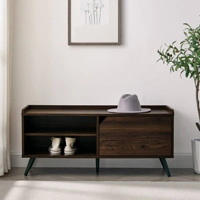 Mid-Century Modern 42" Entryway Bench with Storage - Saracina Home Dark Walnut 4 Mid-Century Modern 42" Entryway Bench with Storage - Saracina Home Dark Walnut - Image 2