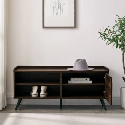Mid-Century Modern 42" Entryway Bench with Storage - Saracina Home Dark Walnut 5 Mid-Century Modern 42" Entryway Bench with Storage - Saracina Home Dark Walnut - Image 3