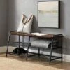 42" Urban Industrial Metal and Wood Entry Bench - Saracina Home Gray Wash