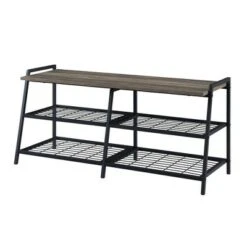 42" Urban Industrial Metal and Wood Entry Bench - Saracina Home Gray Wash -Ottomans Official Shop unnamed file 3985