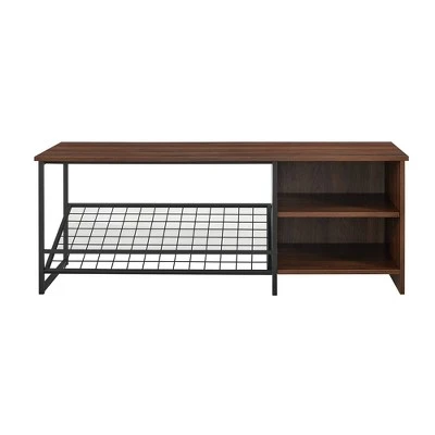 48" Urban Industrial Entry Bench with Shoe Storage - Saracina Home Dark Walnut 8 48" Urban Industrial Entry Bench with Shoe Storage - Saracina Home Dark Walnut - Image 6