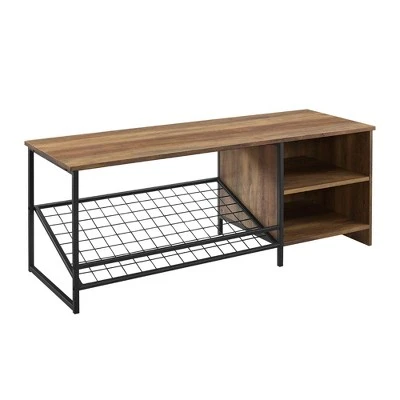 48" Urban Industrial Entry Bench with Shoe Storage - Saracina Home Dark Walnut 10 48" Urban Industrial Entry Bench with Shoe Storage - Saracina Home Dark Walnut - Image 8
