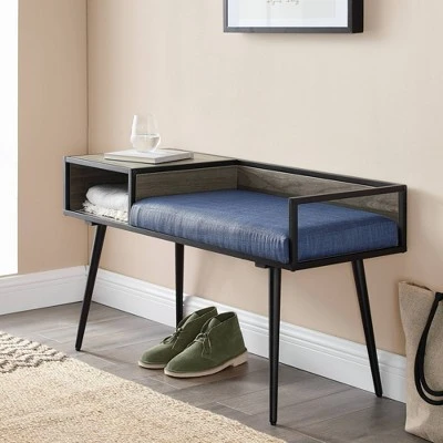 Modern Telephone Entry Bench with Cushion - Saracina Home Gray 4 Modern Telephone Entry Bench with Cushion - Saracina Home Gray - Image 2