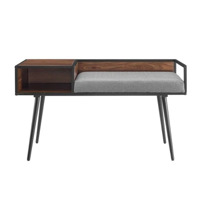 Modern Telephone Entry Bench with Cushion - Saracina Home Gray 9 Modern Telephone Entry Bench with Cushion - Saracina Home Gray - Image 7