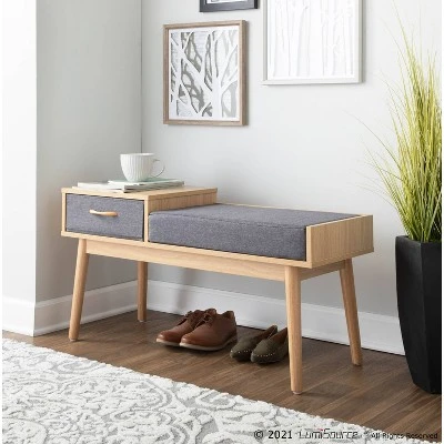 40" Telephone Polyester Wood Contemporary Bench - LumiSource Natural/gray 9 40" Telephone Polyester Wood Contemporary Bench - LumiSource Natural/gray - Image 7