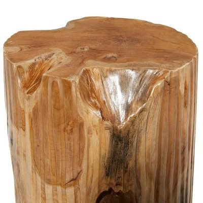 Olivia & May Contemporary Live Edge Teak Wood Stool Brown - Olivia & May 4 Olivia & May Contemporary Live Edge Teak Wood Stool Brown - Olivia & May - Image 2