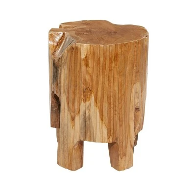 Olivia & May Contemporary Live Edge Teak Wood Stool Brown - Olivia & May 6 Olivia & May Contemporary Live Edge Teak Wood Stool Brown - Olivia & May - Image 4