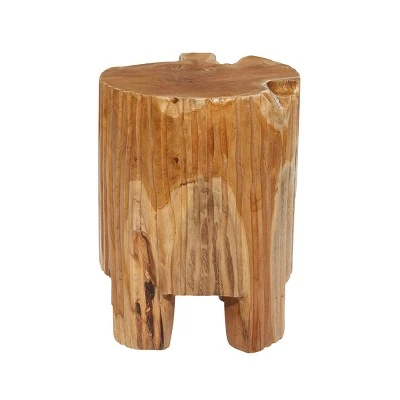 Olivia & May Contemporary Live Edge Teak Wood Stool Brown - Olivia & May 7 Olivia & May Contemporary Live Edge Teak Wood Stool Brown - Olivia & May - Image 5