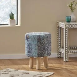 Easa Handcrafted Boho Jacquard Stool Natural - Christopher Knight Home