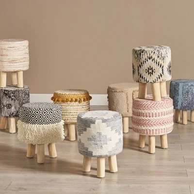 Easa Handcrafted Boho Jacquard Stool Natural - Christopher Knight Home 4 Easa Handcrafted Boho Jacquard Stool Natural - Christopher Knight Home - Image 2