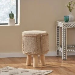 Fairground Handcrafted Boho Patch Stool Gray/Natural - Christopher Knight Home