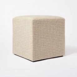 Threshold Designed W/Studio McGee Lynwood Square Upholstered Cube - Threshold™ designed with Studio McGee Burgundy Stripe -Ottomans Official Shop unnamed file 4210
