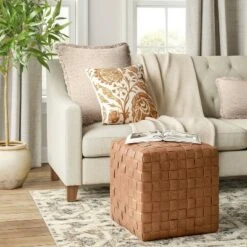 Wellford Faux Leather Woven Cube Brown - Threshold™