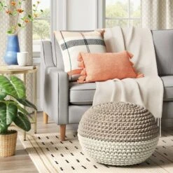 Cloverly Chunky Knit Pouf - Threshold Blush/beige