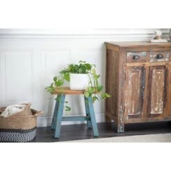 Olivia & May Farmhouse Wood Stool Blue - Olivia & May