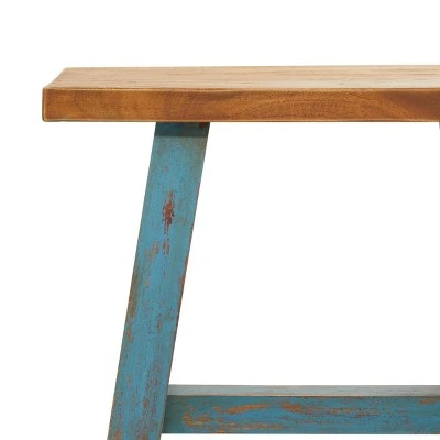 Olivia & May Farmhouse Wood Stool Blue - Olivia & May 4 Olivia & May Farmhouse Wood Stool Blue - Olivia & May - Image 2