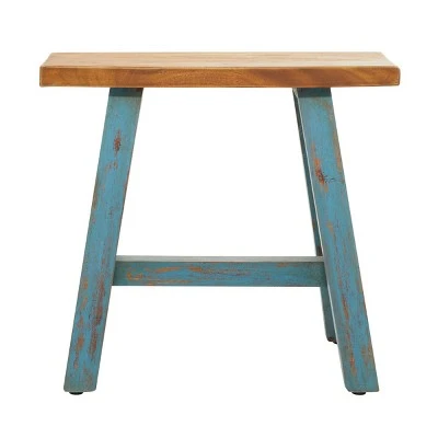 Olivia & May Farmhouse Wood Stool Blue - Olivia & May 5 Olivia & May Farmhouse Wood Stool Blue - Olivia & May - Image 3