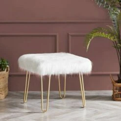 eLuxury Faux Fur Ottoman