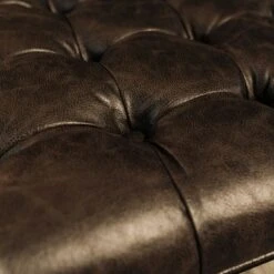 28" Square Button Tufted Metal Ottoman - WOVENBYRD Distressed Black Faux Leather -Ottomans Official Shop unnamed file 4298