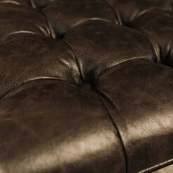 28" Square Button Tufted Metal Ottoman - WOVENBYRD Distressed Black Faux Leather -Ottomans Official Shop unnamed file 4299