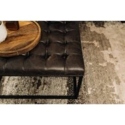28" Square Button Tufted Metal Ottoman - WOVENBYRD Distressed Black Faux Leather -Ottomans Official Shop unnamed file 4301
