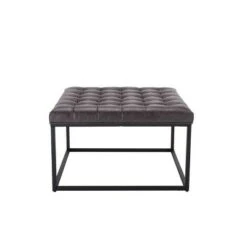28" Square Button Tufted Metal Ottoman - WOVENBYRD Distressed Black Faux Leather -Ottomans Official Shop unnamed file 4302