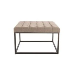 28" Square Button Tufted Metal Ottoman - WOVENBYRD Distressed Black Faux Leather -Ottomans Official Shop unnamed file 4304