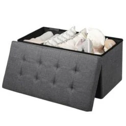Costway 31.5''Fabric Foldable Storage Ottoman Toy Chest W/Removable Storage Bin Grey Dark Grey -Ottomans Official Shop unnamed file 4371