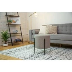 16" Modern Round Ottoman with Metal Base - WOVENBYRD Tan -Ottomans Official Shop unnamed file 4427