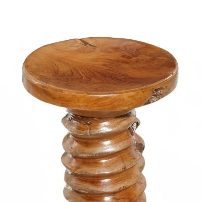 Olivia & May Rustic Carved Teak Wood Stool Brown - Olivia & May 4 Olivia & May Rustic Carved Teak Wood Stool Brown - Olivia & May - Image 2