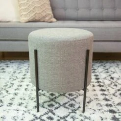 16" Modern Round Ottoman with Metal Base - WOVENBYRD Tan -Ottomans Official Shop unnamed file 4435