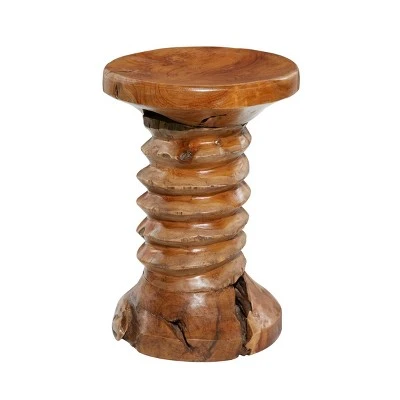 Olivia & May Rustic Carved Teak Wood Stool Brown - Olivia & May 6 Olivia & May Rustic Carved Teak Wood Stool Brown - Olivia & May - Image 4