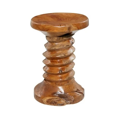 Olivia & May Rustic Carved Teak Wood Stool Brown - Olivia & May 7 Olivia & May Rustic Carved Teak Wood Stool Brown - Olivia & May - Image 5