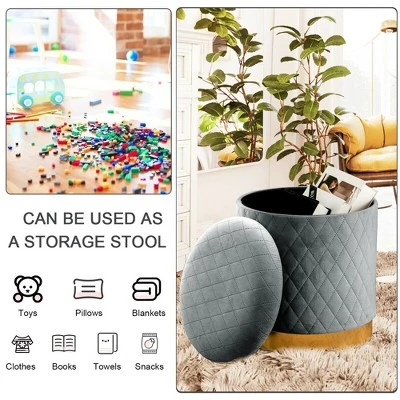 Costway Gymax Round Storage Ottoman Soft Padded Footrest Vanity Stool Shoe Bench Pink/Grey 8 Costway Gymax Round Storage Ottoman Soft Padded Footrest Vanity Stool Shoe Bench Pink/Grey - Image 6