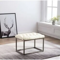 24" Button Tufted Metal Ottoman - WOVENBYRD Gray -Ottomans Official Shop unnamed file 4523