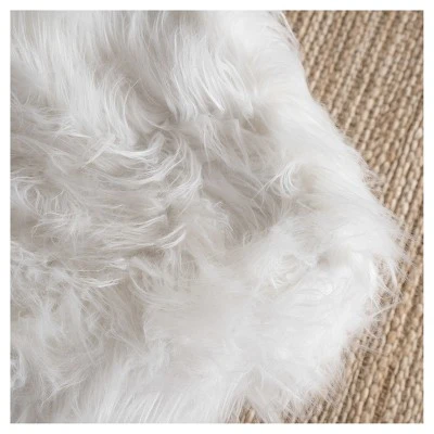 Huxley Faux Fur Ottoman - Christopher Knight Home White 4 Huxley Faux Fur Ottoman - Christopher Knight Home White - Image 2