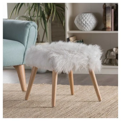 Huxley Faux Fur Ottoman - Christopher Knight Home White 5 Huxley Faux Fur Ottoman - Christopher Knight Home White - Image 3
