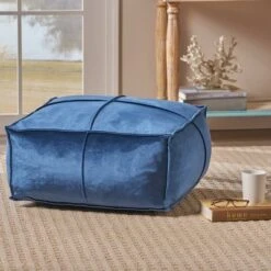 Nakisha Velvet Square Bean Bag Ottoman - Christopher Knight Home Smoke