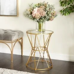 Olivia & May Contemporary Iron Geometric Pattern Accent Table Gold - Olivia & May