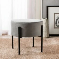 Lisbon Round Ottoman - Safavieh Gray/black