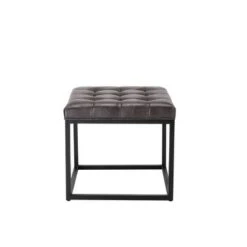 18" Square Button Tufted Metal Ottoman - WOVENBYRD Distressed Black Faux Leather -Ottomans Official Shop unnamed file 4622