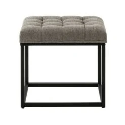 18" Square Button Tufted Metal Ottoman - WOVENBYRD Distressed Black Faux Leather -Ottomans Official Shop unnamed file 4623