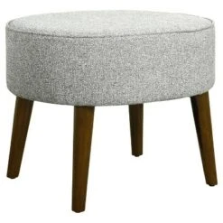 Mid Century Oval Ottoman with Wood Legs Ash Gray - HomePop
