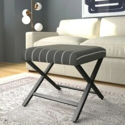 Modern Metal X Base Ottoman - HomePop Gray Lattice -Ottomans Official Shop unnamed file 4693