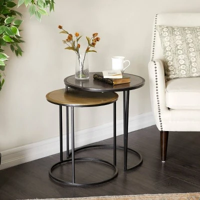Olivia & May Set of 2 Industrial Aluminum Accent Tables Black - Olivia & May 3 Olivia & May Set of 2 Industrial Aluminum Accent Tables Black - Olivia & May