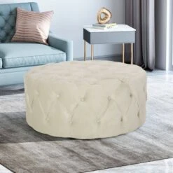 Orla Modern Glam Round Ottoman - Christopher Knight Home Blue