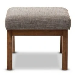 Aberdeen Mid - Century Modern Wood Finish and Fabric Upholstered Ottoman - "Gravel" Multi Color, "Walnut" Brown - Baxton Studio