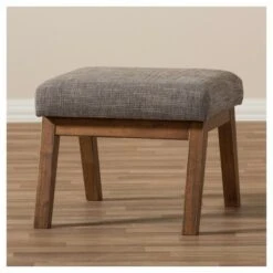 Aberdeen Mid - Century Modern Wood Finish and Fabric Upholstered Ottoman - "Gravel" Multi Color, "Walnut" Brown - Baxton Studio -Ottomans Official Shop unnamed file 4824