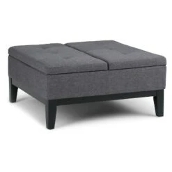 Lancaster Square Coffee Table Storage Ottoman - WyndenHall Slate Gray Linen Look Fabric -Ottomans Official Shop unnamed file 4858
